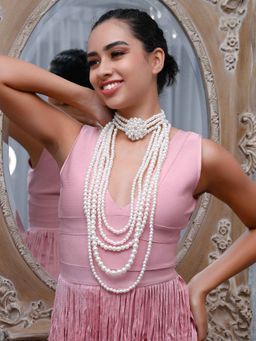 Odette - Women White Faux Pearls Necklace Set