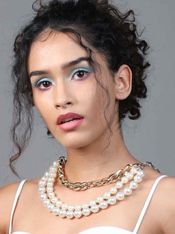 Odette - Women Artificial Pearl and Multilayered Gold-Tone Chain Necklace