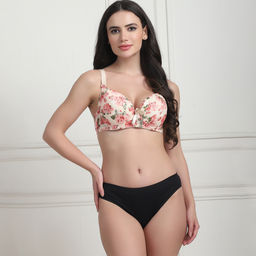 PrettyCat - Lightly Padded Floral T-shirt Bra Panty Lingerie Set of 2