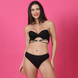 PrettyCat - Women Sexy Lightly Padded Balconette Bra Panty Set With Cage Strap Set of 2