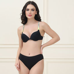 PrettyCat - Shine Strap Sexy Front Open Underwire Pushup Bra Panty Set of 2