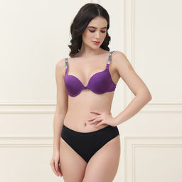 PrettyCat - Shine Strap Sexy Front Open Underwire Pushup Bra Panty Set of 2