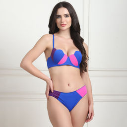 PrettyCat - Lightly Padded Scalloped Sexy Plunge Bra With Matching Panty Set of 2