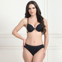 PrettyCat - Pushup Padded Styled Back Front Open Sexy Bra Panty Set of 2