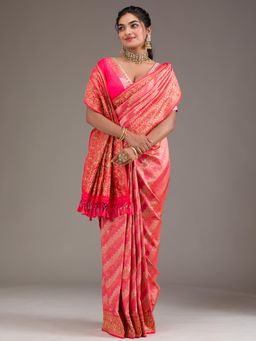 Koskii - Pink Woven Saree with Unstitched Blouse