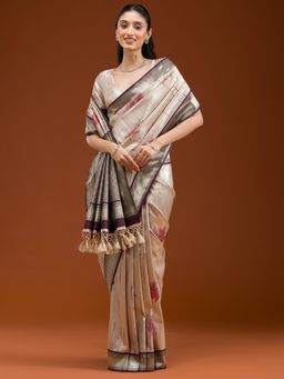 Koskii - Women Zariwork (Gold) Silk Saree With Unstitched Blouse