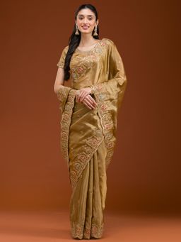 Koskii - Gold Embellished Saree with Unstitched Blouse