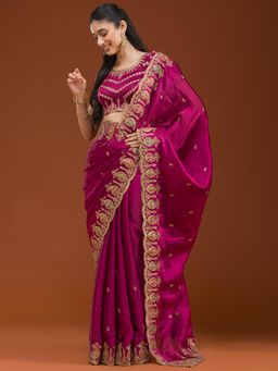 Koskii - Purple Embellished Saree with Unstitched Blouse