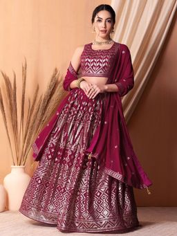 Odette - Pink Embellished Lehenga with Unstitched Blouse and Dupatta (Set of 3)