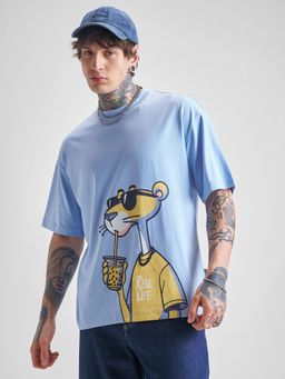 HIGHLANDER - Men Blue Round Neck Oversized T-shirt
