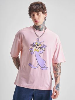 HIGHLANDER - Men Pink Round Neck Oversized T-shirt