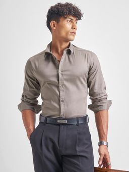 HIGHLANDER - Men Grey Dobby Textured Shirt