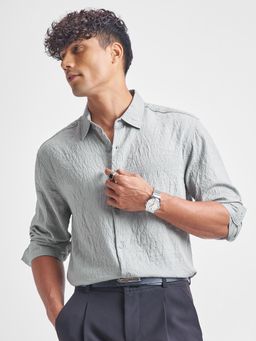 HIGHLANDER - Men Grey Dobby Textured Solid Relaxed Shirt