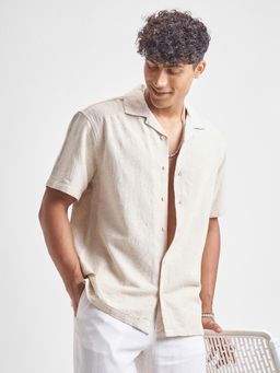 HIGHLANDER - Men Beige Jacquard Cuban Collar Relaxed Shirt