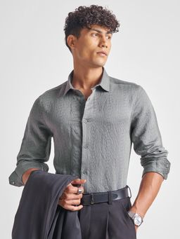 HIGHLANDER - Men Grey Jacquard Textured Shirt
