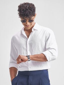 HIGHLANDER - Men White Dobby Textured Relaxed Shirt