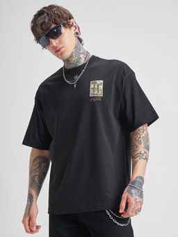 HIGHLANDER - Men Black Round Neck Oversized Drop Shoulder T-shirt