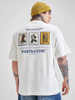 HIGHLANDER - Men White Round Neck Oversized Drop Shoulder T-shirt