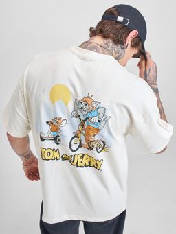 HIGHLANDER - Warner Bros Tom and Jerry Men White Oversized T-shirt