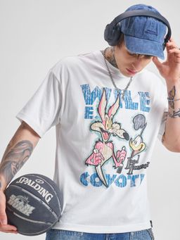 HIGHLANDER - Warner Bros Looney Tunes Men White Round Neck Oversized T-shirt