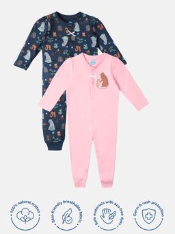 Nautinati - Infant Multi-Color Interlock Cotton Forest Print Sleepsuit (Pack of 2)