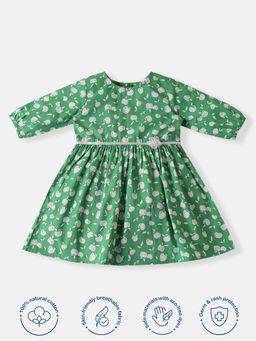 Nautinati - Girl Green Soft Cotton Fruit Print Frock with Belt (Set of 2)