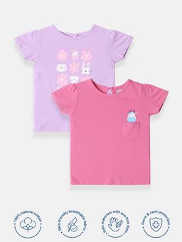 Nautinati - Girl Multi-Color Cotton Printed T-shirt (Pack of 2)