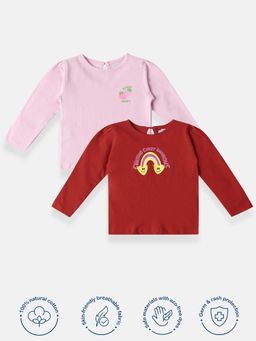 Nautinati - Girl Cotton Printed Multi-Color T-Shirt (Pack of 2)