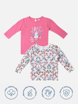 Nautinati - Girl Cotton Printed Multi-Color T-Shirt (Pack of 2)