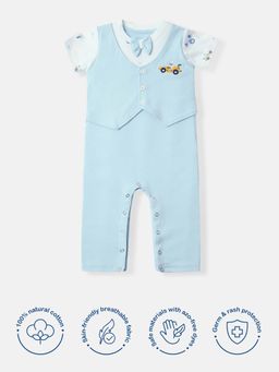 Nautinati - Infant Blue Cotton Interlock Printed Bodysuit with Attached Waistcoat
