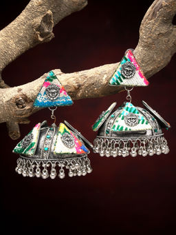 Moedbuille - Multi-Color Brass Silver Plating Temple Earrings