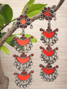 Moedbuille - Red Brass Silver Plating Oxidised Earrings