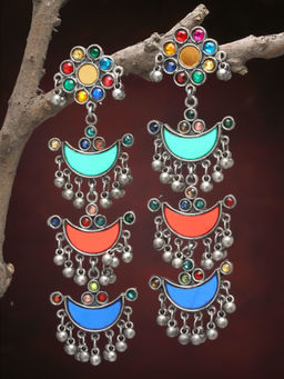 Moedbuille - Multi-Color Brass Silver Plating Oxidised Earrings