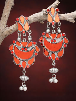 Moedbuille - Red Brass Silver Plating Oxidised Earrings