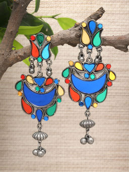 Moedbuille - Multi-Color Brass Silver Plating Oxidised Earrings