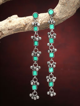 Moedbuille - Green Brass Silver Plating Oxidised Earrings