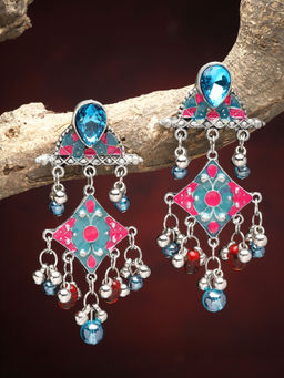 Moedbuille - Multi-Color Brass Silver Plating Meenakari Earrings