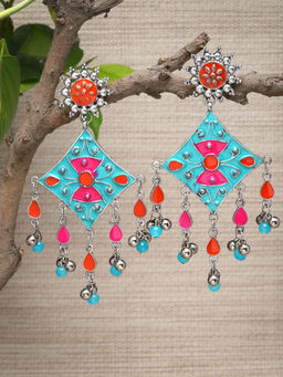 Moedbuille - Multi-Color Brass Silver Plating Meenakari Earrings