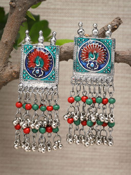 Moedbuille - Multi-Color Brass Silver Plating Meenakari Earrings