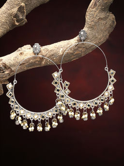 Moedbuille - Silver Brass Silver Plating Kundan Earrings