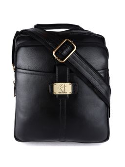 HiLEDER - Pure Leather Unisex 11 inches Sling Cross Body Travel Office Bag Black