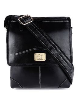 HiLEDER - Leather Messenger Shoulder Unisex 11 inch Sling Cross Body Travel Office Bag Black