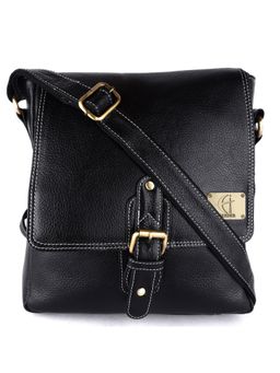 HiLEDER - Pure Leather Unisex 10 inch Retro Style Sling Travel Cross Body Office Bag Black