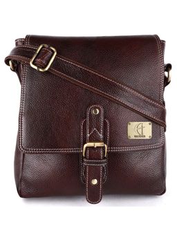 HiLEDER - Pure Leather Unisex 10 inch Retro Style Sling Travel Cross Body Office Bag Brown