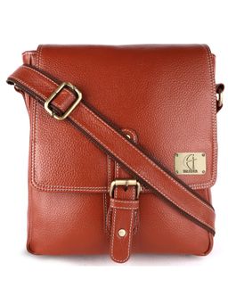 HiLEDER - Pure Leather Unisex 10 inch Retro Style Sling Cross Body Office Utility Bag Tan
