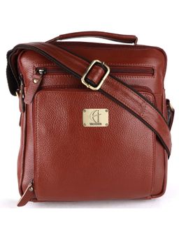 HiLEDER - Pure Leather Messenger Unisex 10 inch Sling Cross Body Travel Office Bag Tan