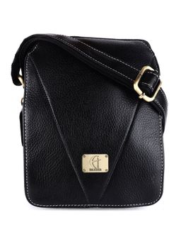HiLEDER - Pure Leather Shoulder Unisex 7.5 inch Sling Cross Body Travel Office Bag Black