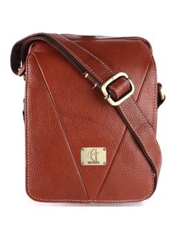 HiLEDER - Pure Leather Messenger Unisex 7.5 inch Sling Cross Body Travel Office Bag Tan