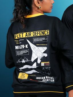 A47 - Indian Naval Aviation- Fleet Air Defence Black Oversized Sweatshirt
