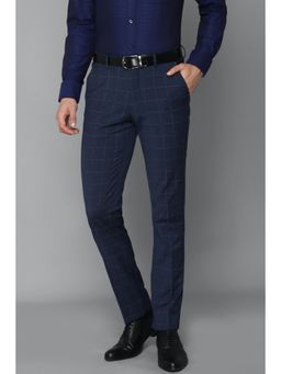 Louis Philippe - Men Navy Slim Fit Check Flat Front Formal Trousers